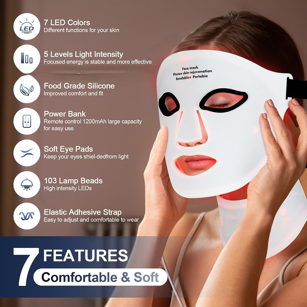 Masque professionnel silicone, luminothérapie, 7 soins en un seul masque, rechargeable.