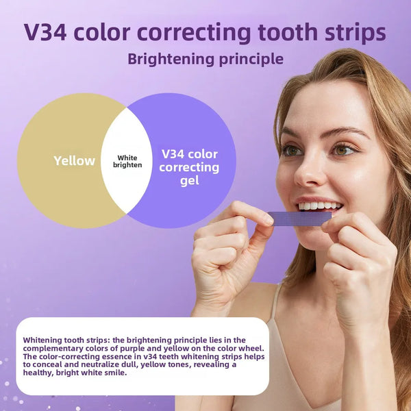 Teeth Whitening Dental Sticker – V34 Bright and Dazzling Dental Patch, Portable Set of 14 Pairs to Eliminate Yellowing and Stains