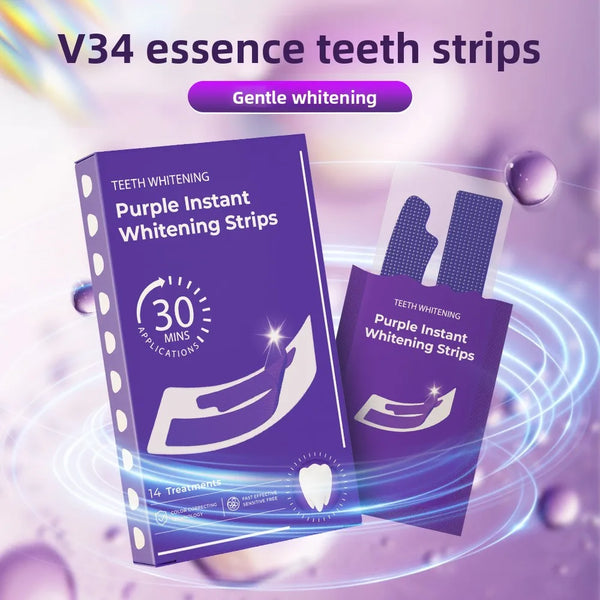 Teeth Whitening Dental Sticker – V34 Bright and Dazzling Dental Patch, Portable Set of 14 Pairs to Eliminate Yellowing and Stains